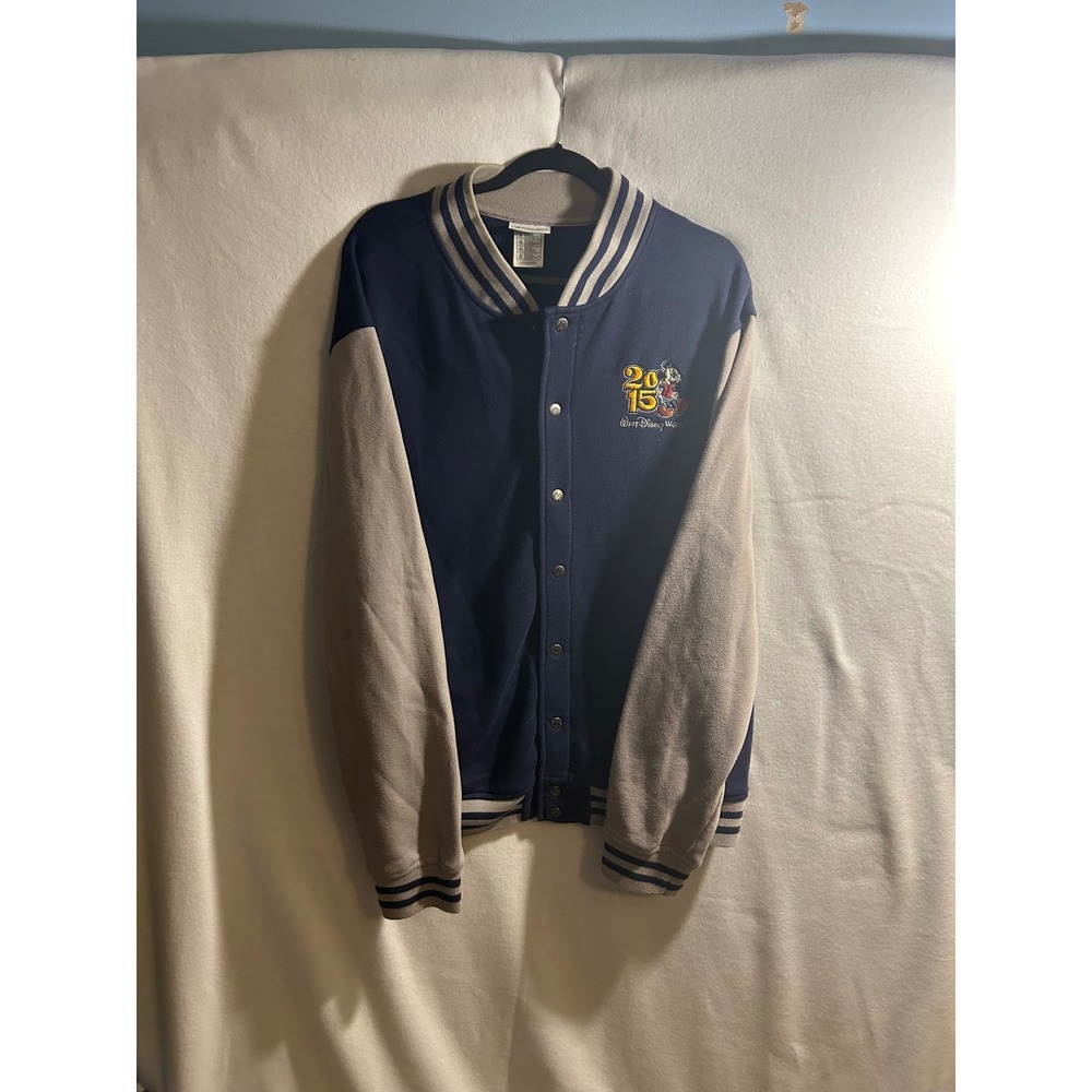 Disney Parks Walt Disney World 2015 Mickey Mouse Varsity Jacket Navy Gray Men XL
